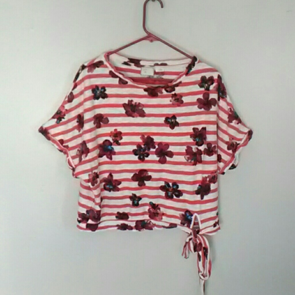 Anthropologie striped floral short sleeve top
